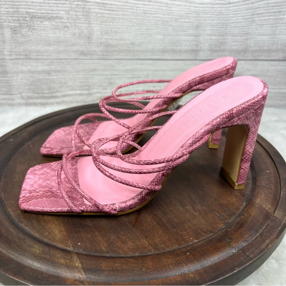 Billini Rana Slide Sandal in Rose Python Strappy Block Heels Size 6 Pink